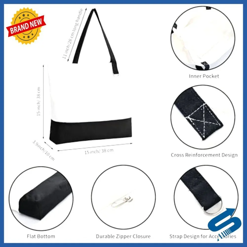 Canvas Tote Bags Zippered Reusable Grocery Shopping Travel Large